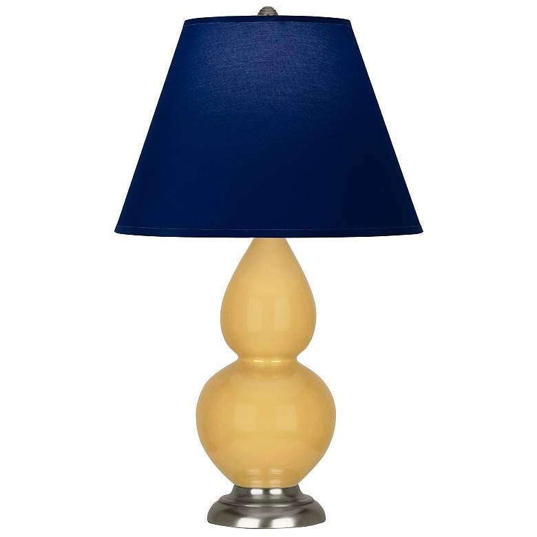 Image 1 Double Gourd 22.75"H Yellow And Silver Lamp w/ Navy And Gray Shade