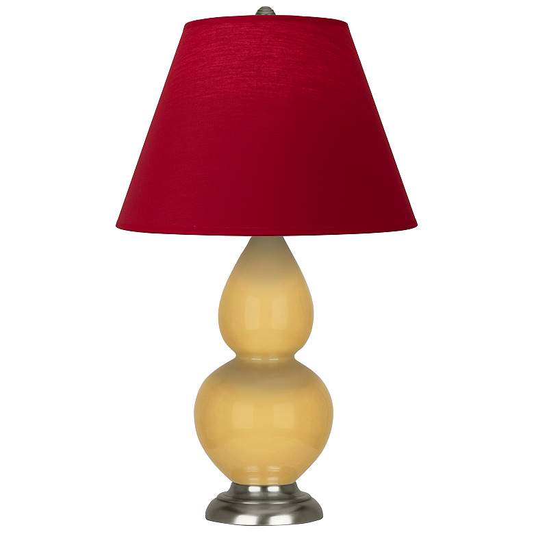 Image 1 Double Gourd 22.75"H Yellow And Silver Lamp w/ Rose And Ink Shade