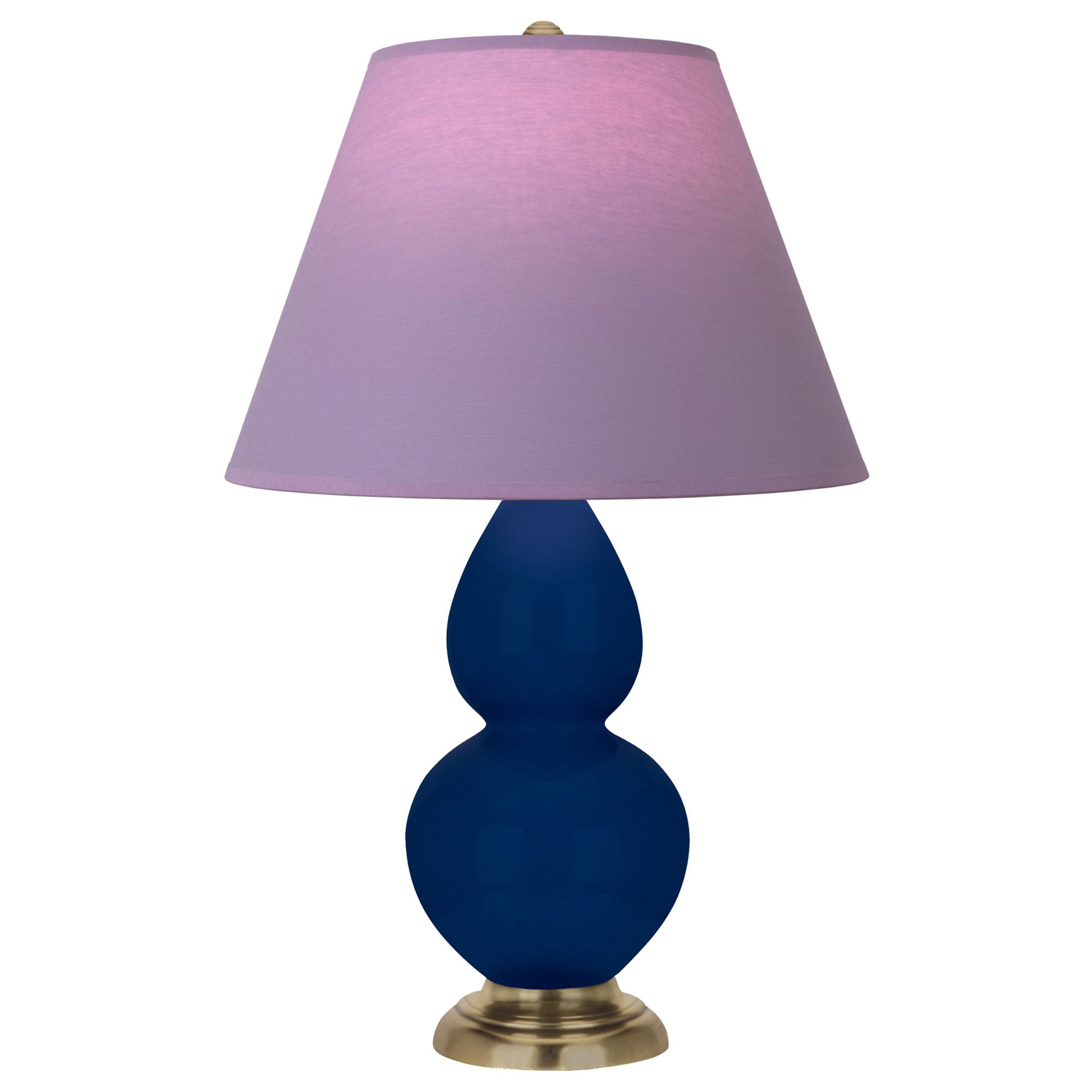 Image 2 Double Gourd 22.75"H Cobalt And Brass Lamp w/ Lavender And Plum Shade more views