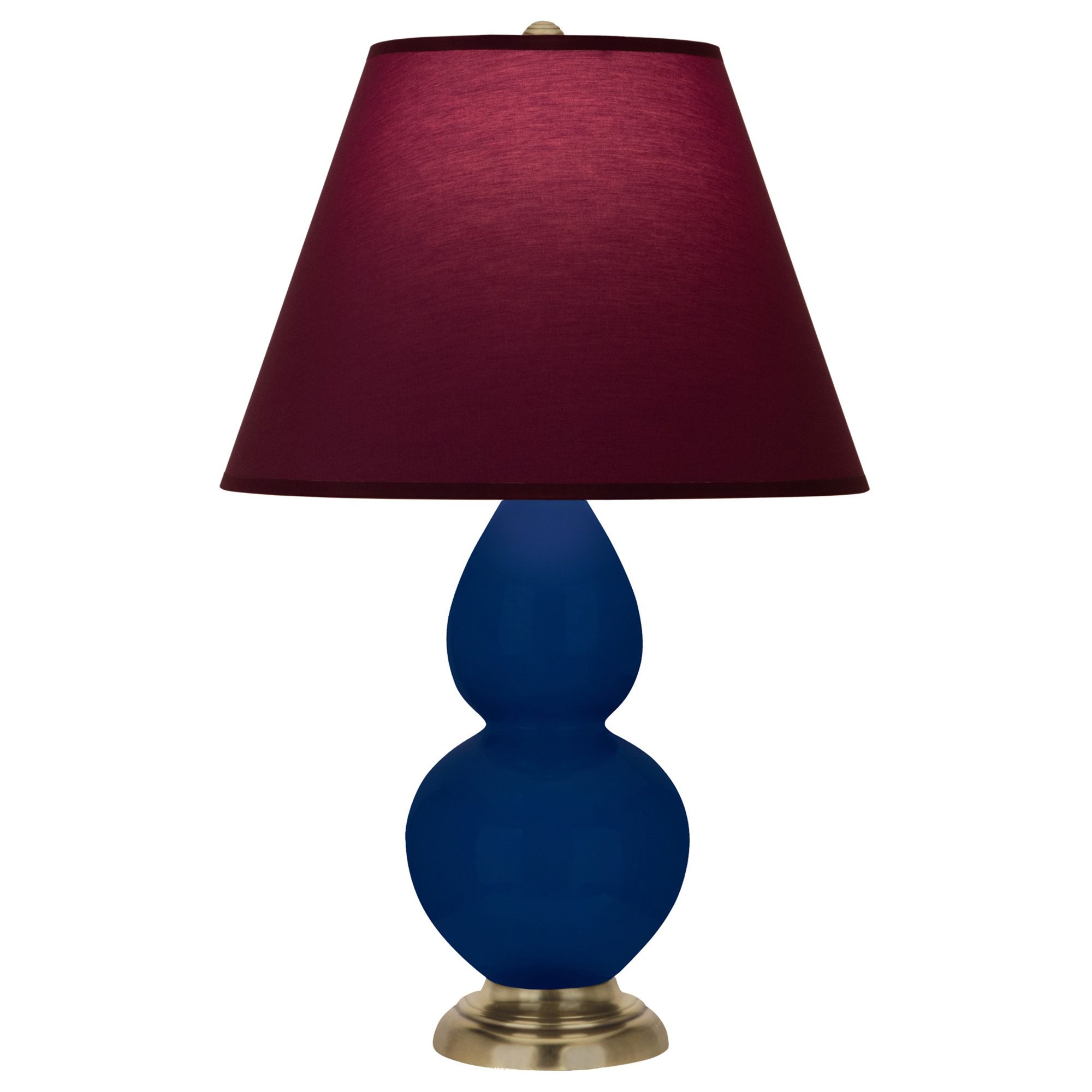 Image 2 Double Gourd 22.75"H Cobalt And Brass Lamp w/ Plum And Lavender Shade more views