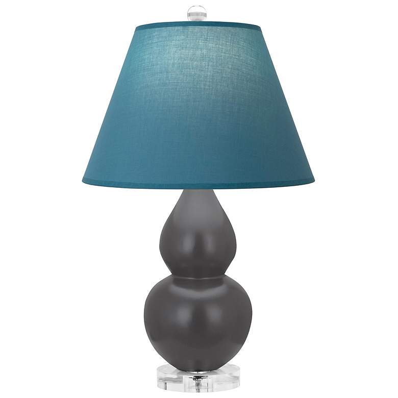 Image 1 Double Gourd 22"H Ash And Lucite Lamp w/ Bright Blue And Gray Shade