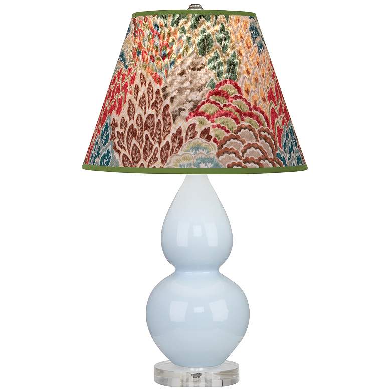 Image 1 Double Gourd 22"H Baby Blue And Lucite Lamp w/ Fall Floral Shade