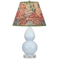Double Gourd 22"H Baby Blue And Lucite Lamp w/ Fall Floral Shade