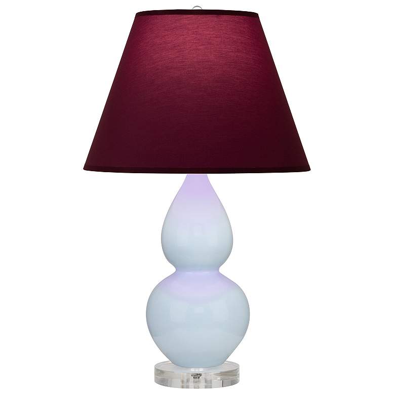 Image 1 Double Gourd 22"H Baby Blue And Lucite Lamp w/ Plum And Lavender Shade