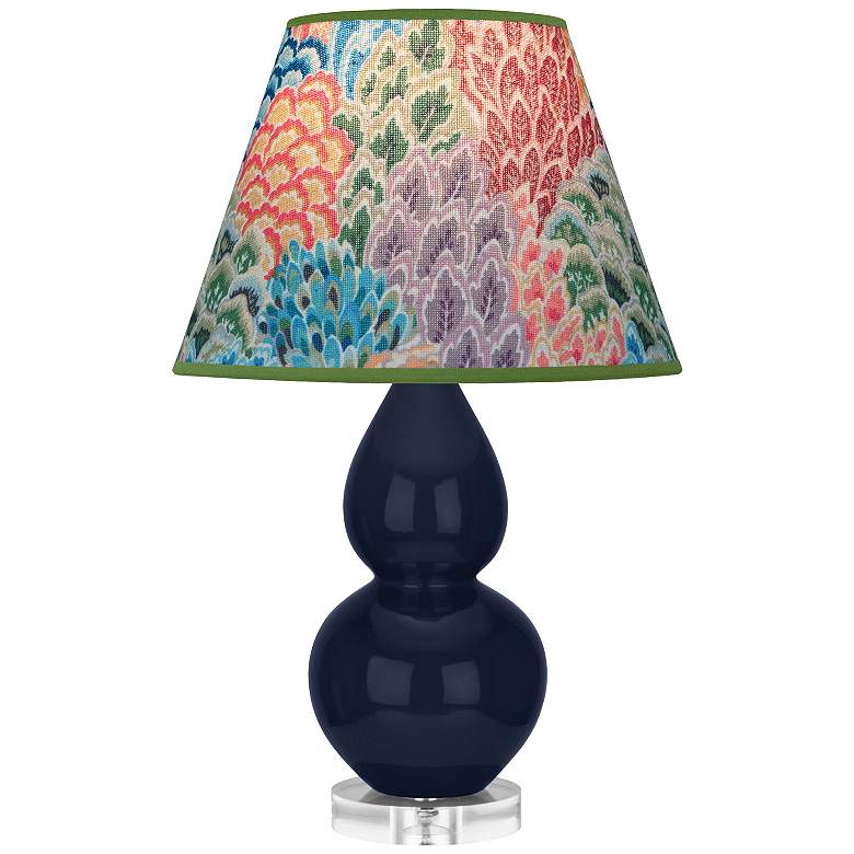 Image 1 Double Gourd 22"H Blue And Lucite Accent Lamp w/ Spring Floral Shade