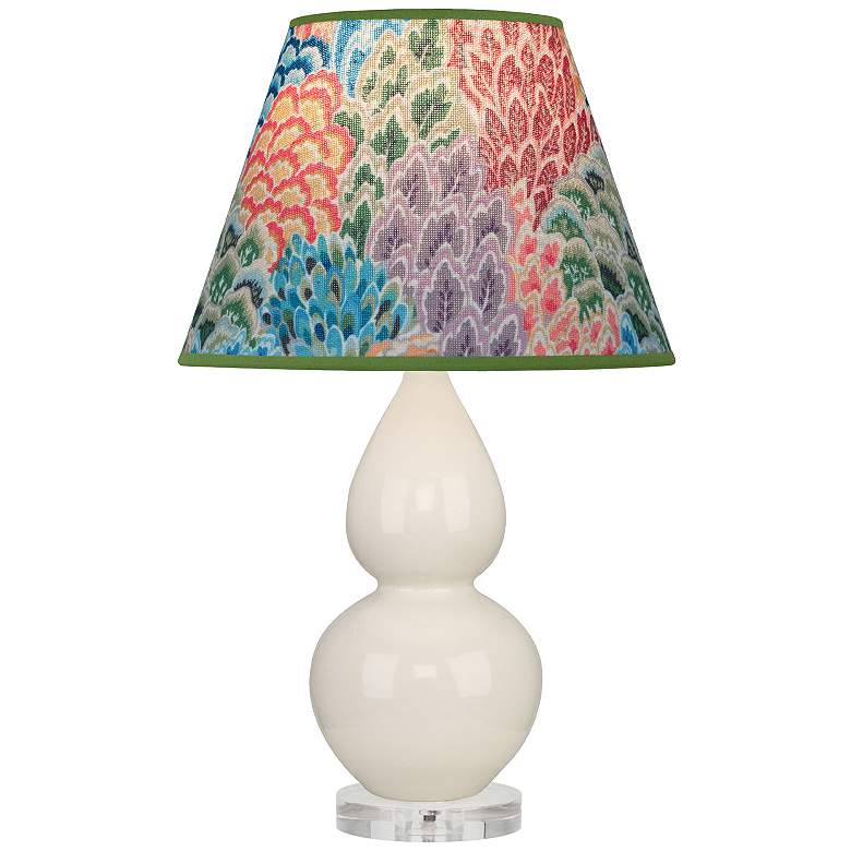 Image 1 Double Gourd 22"H Bone And Lucite Accent Lamp w/ Spring Floral Shade
