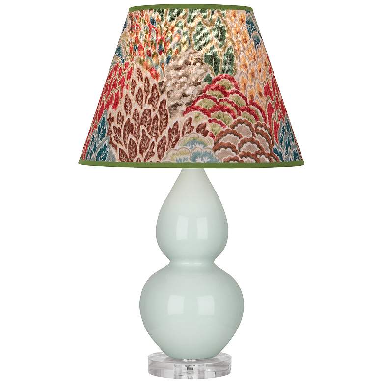 Image 1 Double Gourd 22"H Celadon And Lucite Accent Lamp w/ Fall Floral Shade