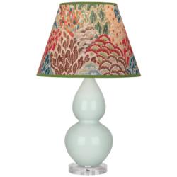 Double Gourd 22"H Celadon And Lucite Accent Lamp w/ Fall Floral Shade