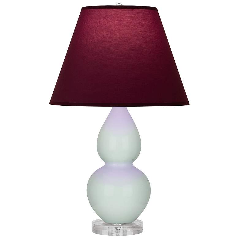 Image 1 Double Gourd 22"H Celadon And Lucite Lamp w/ Plum And Lavender Shade