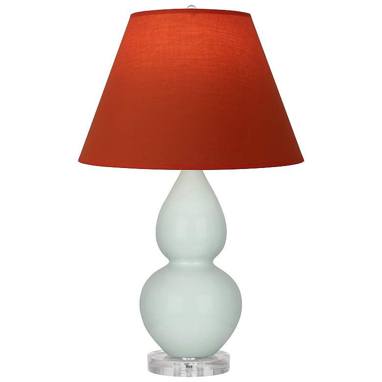 Image 1 Double Gourd 22"H Celadon And Lucite Lamp w/ Tangerine And Taupe Shade