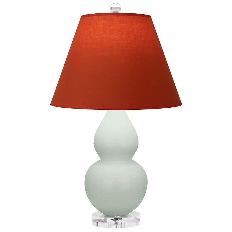 Image 1 Double Gourd 22"H Celadon And Lucite Lamp w/ Tangerine And Taupe Shade