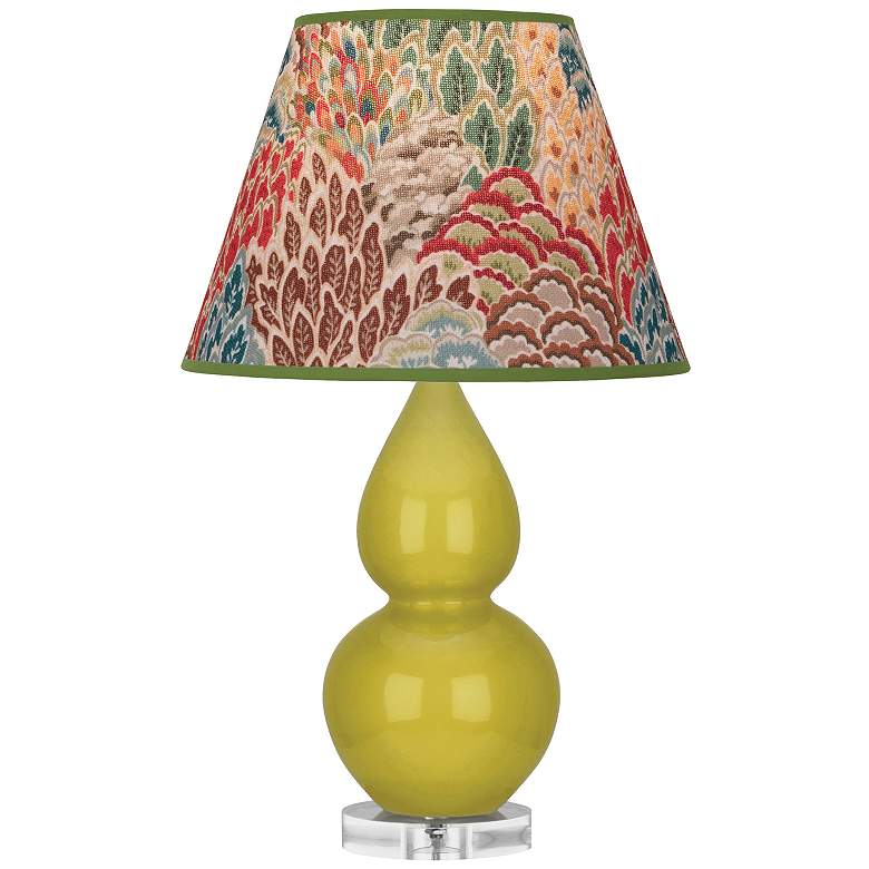 Image 1 Double Gourd 22"H Citron And Lucite Accent Lamp w/ Fall Floral Shade