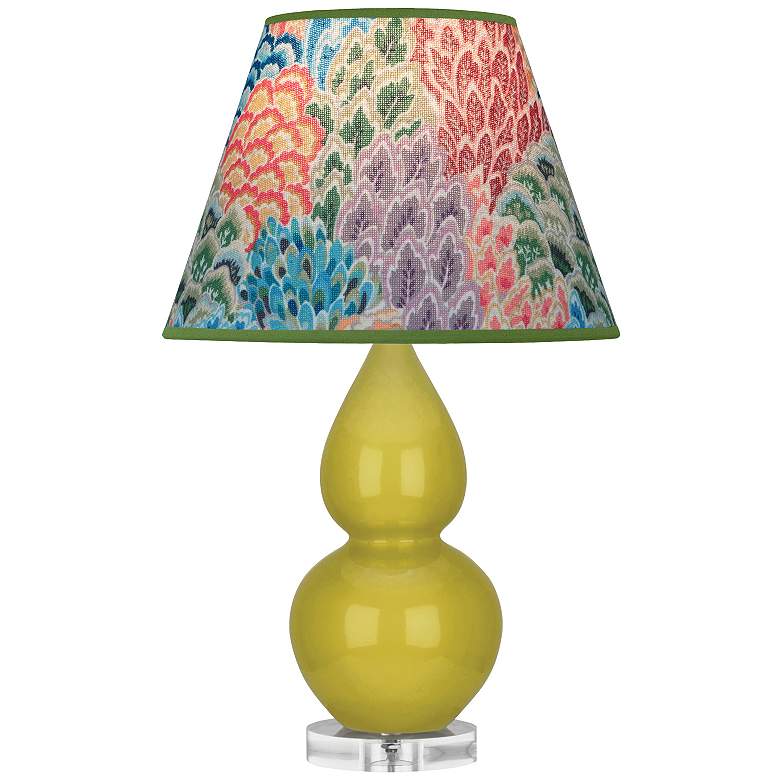 Image 1 Double Gourd 22"H Citron And Lucite Accent Lamp w/ Spring Floral Shade