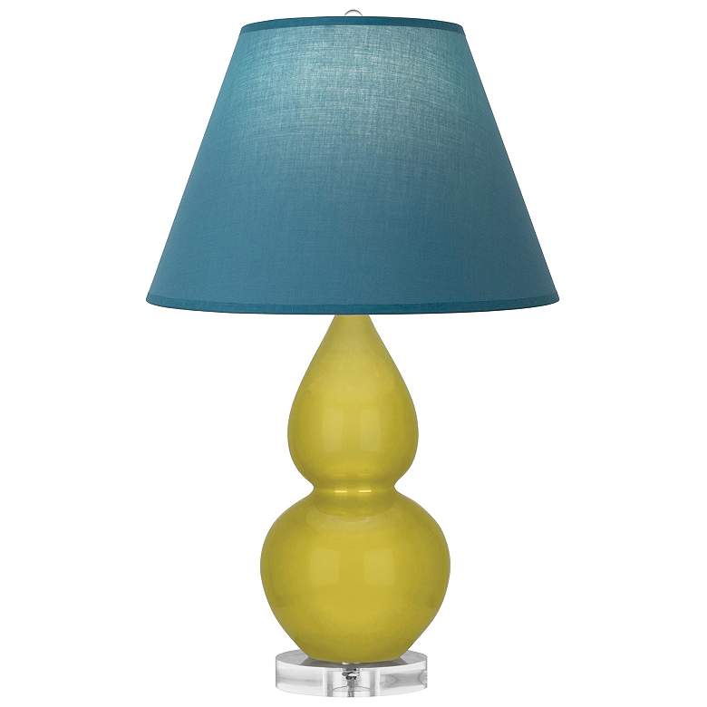Image 1 Double Gourd 22"H Citron And Lucite Lamp w/ Bright Blue And Gray Shade