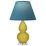 Double Gourd 22"H Citron And Lucite Lamp w/ Bright Blue And Gray Shade