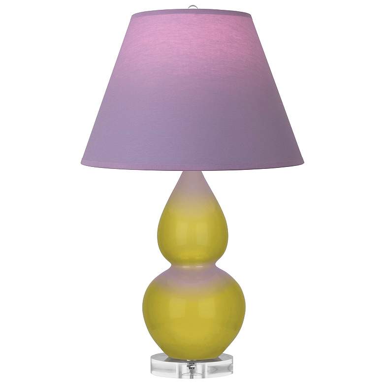 Image 1 Double Gourd 22"H Citron And Lucite Lamp w/ Lavender And Plum Shade