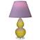Double Gourd 22"H Citron And Lucite Lamp w/ Lavender And Plum Shade