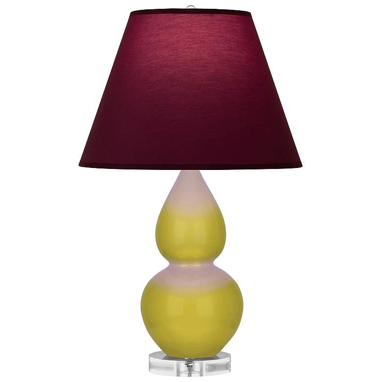 Image 1 Double Gourd 22"H Citron And Lucite Lamp w/ Plum And Lavender Shade