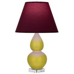 Double Gourd 22"H Citron And Lucite Lamp w/ Plum And Lavender Shade
