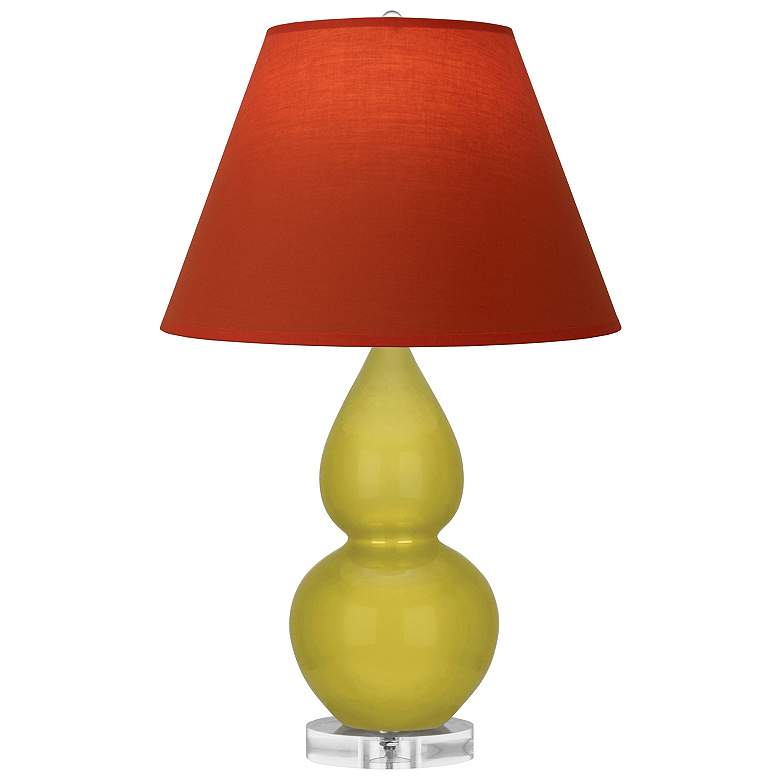 Image 1 Double Gourd 22"H Citron And Lucite Lamp w/ Tangerine And Taupe Shade