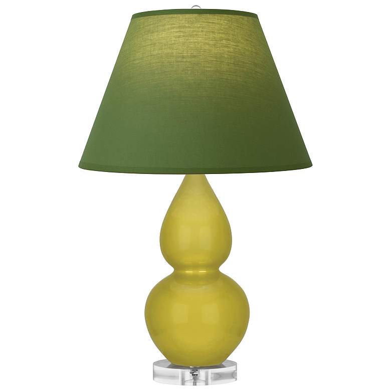 Image 1 Double Gourd 22"H Citron And Lucite Lamp w/ Tea Green And Taupe Shade