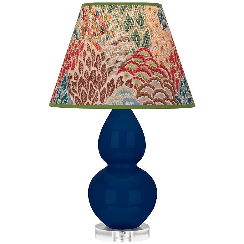 Image 1 Double Gourd 22"H Cobalt And Lucite Accent Lamp w/ Fall Floral Shade