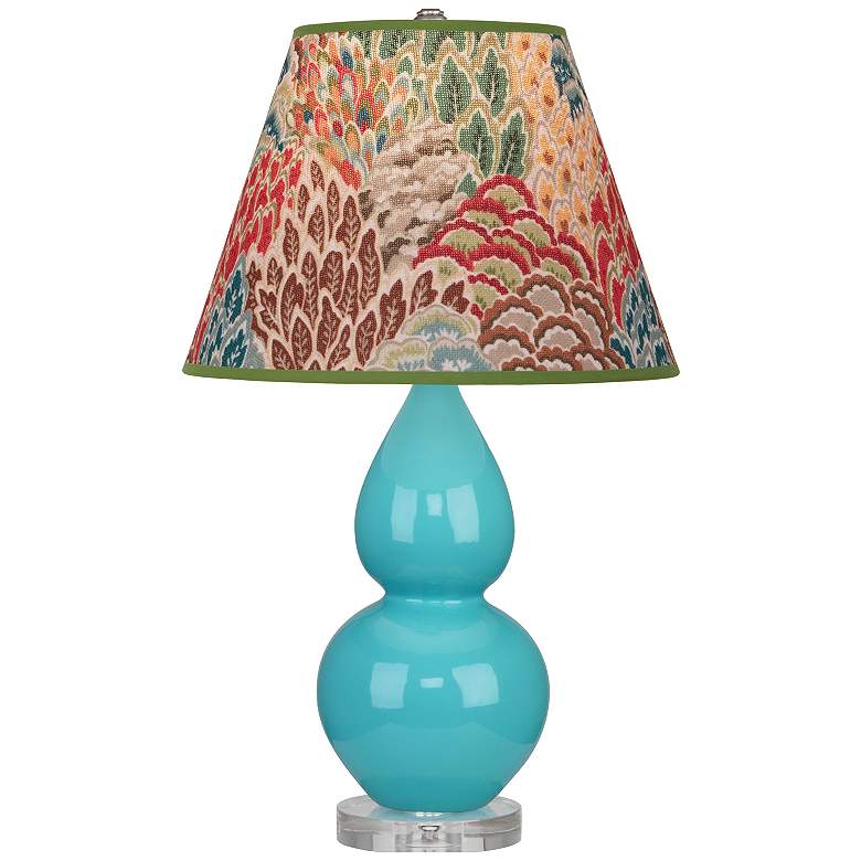 Image 1 Double Gourd 22"H Egg Blue And Lucite Accent Lamp w/ Fall Floral Shade