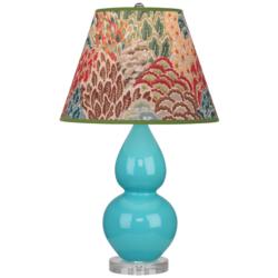 Double Gourd 22"H Egg Blue And Lucite Accent Lamp w/ Fall Floral Shade