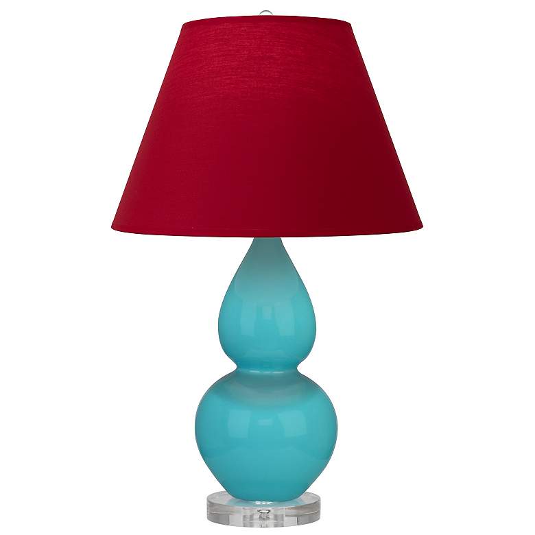 Image 1 Double Gourd 22"H Egg Blue And Lucite Accent Lamp w/ Rose Red Shade