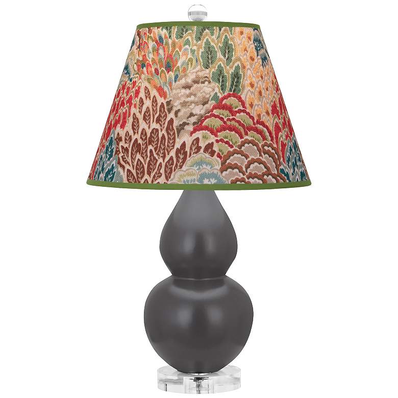 Image 1 Double Gourd 22"H Matte Ash And Lucite Lamp w/ Fall Floral Shade