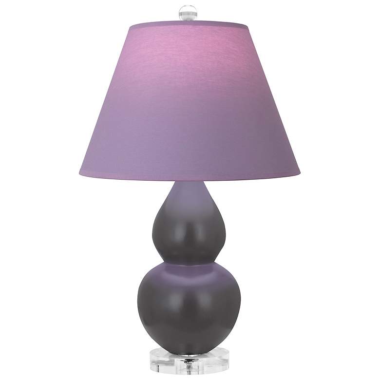 Image 1 Double Gourd 22"H Matte Ash And Lucite Lamp w/ Lavender And Plum Shade