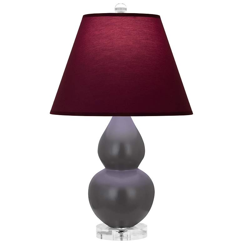 Image 1 Double Gourd 22"H Matte Ash And Lucite Lamp w/ Plum And Lavender Shade