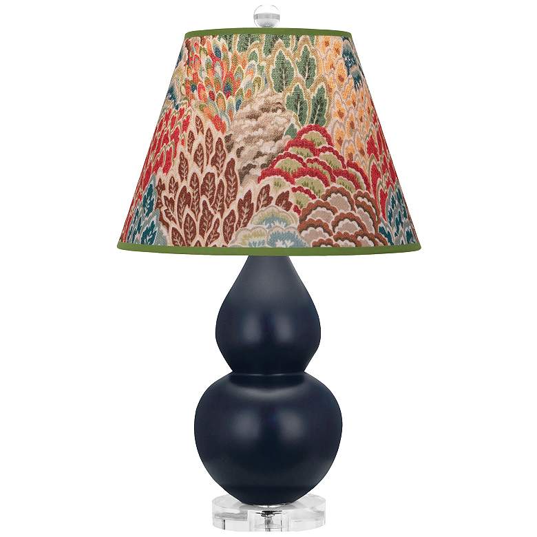Image 1 Double Gourd 22"H Matte Blue And Lucite Lamp w/ Fall Floral Shade