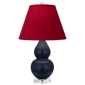Image1 of Double Gourd 22"H Matte Blue And Lucite Lamp w/ Rose And Ink Shade
