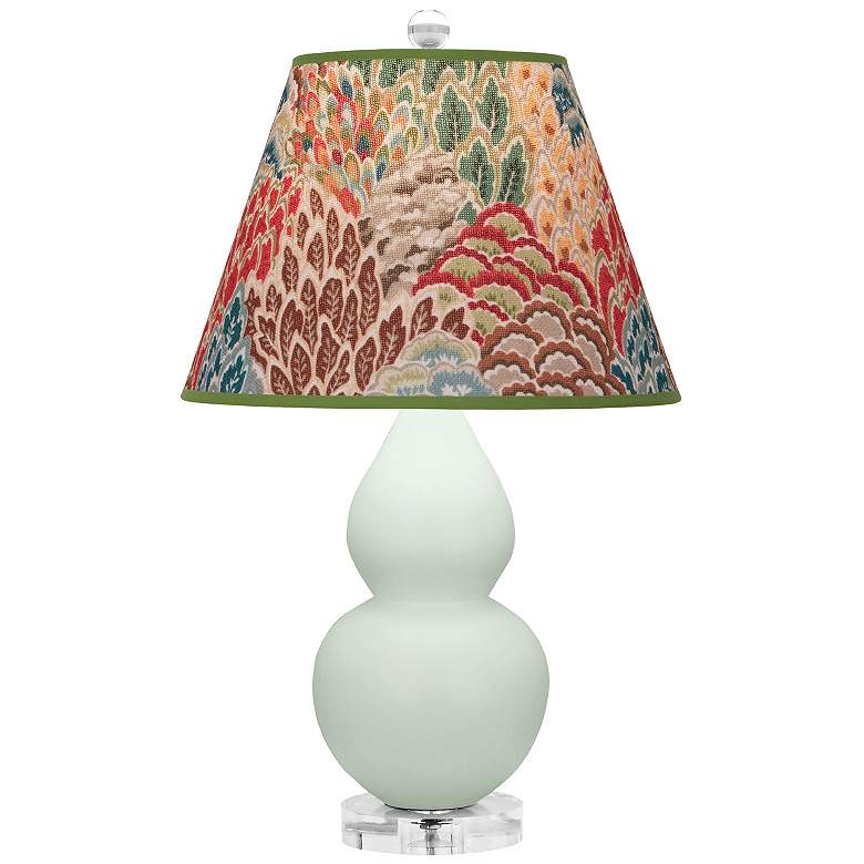 Image 1 Double Gourd 22"H Matte Celadon And Lucite Lamp w/ Fall Floral Shade