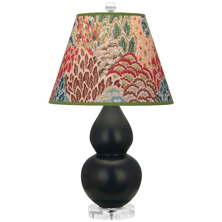 Image 1 Double Gourd 22"H Matte Obsidian And Lucite Lamp w/ Fall Floral Shade