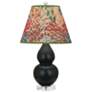 Double Gourd 22"H Matte Obsidian And Lucite Lamp w/ Fall Floral Shade