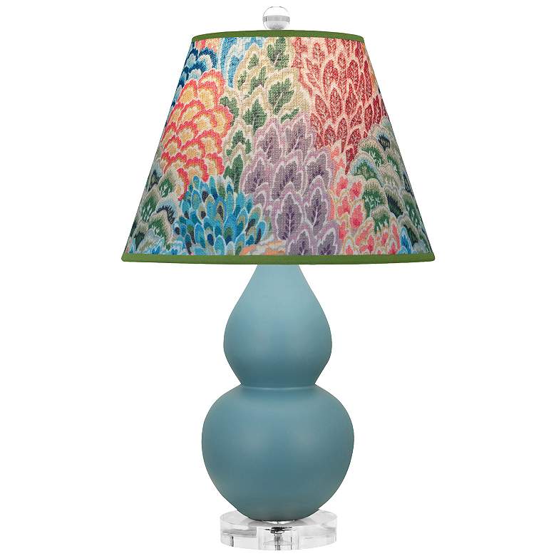 Image 1 Double Gourd 22"H Matte Steel Blue And Lucite Lamp w/ Spring Shade