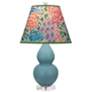 Double Gourd 22"H Matte Steel Blue And Lucite Lamp w/ Spring Shade