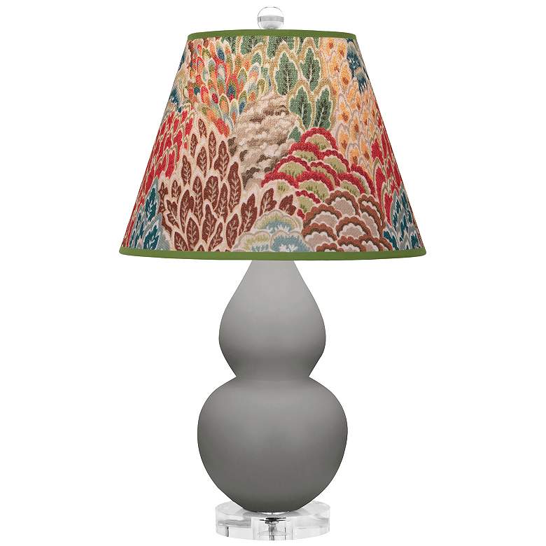 Image 1 Double Gourd 22"H Matte Taupe And Lucite Lamp w/ Fall Floral Shade