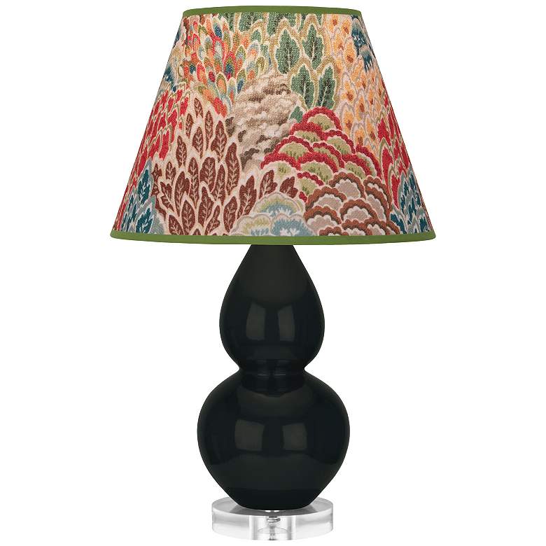 Image 1 Double Gourd 22"H Obsidian And Lucite Accent Lamp w/ Fall Floral Shade