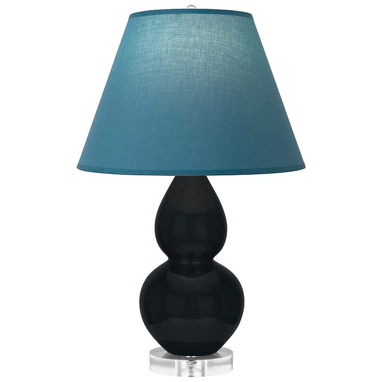 Image 1 Double Gourd 22"H Obsidian And Lucite Lamp w/ Bright Blue And Gray Shade