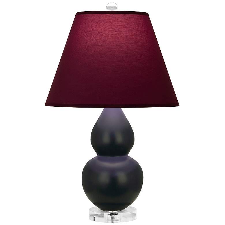 Image 1 Double Gourd 22"H Obsidian And Lucite Lamp w/ Plum And Lavender Shade