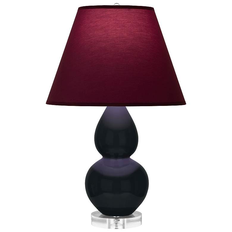 Image 1 Double Gourd 22"H Obsidian And Lucite Lamp w/ Plum And Lavender Shade