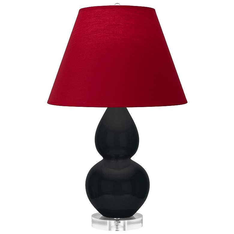 Image 1 Double Gourd 22"H Obsidian And Lucite Lamp w/ Rose And Ink Shade