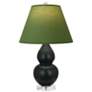 Double Gourd 22"H Obsidian And Lucite Lamp w/ Tea And Taupe Shade