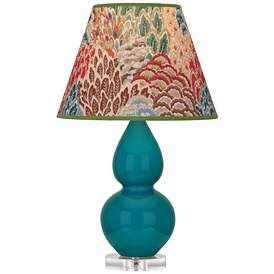 Image1 of Double Gourd 22"H Peacock And Lucite Accent Lamp w/ Floral Shade