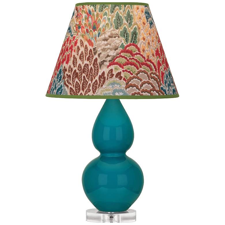 Image 1 Double Gourd 22"H Peacock And Lucite Accent Lamp w/ Floral Shade