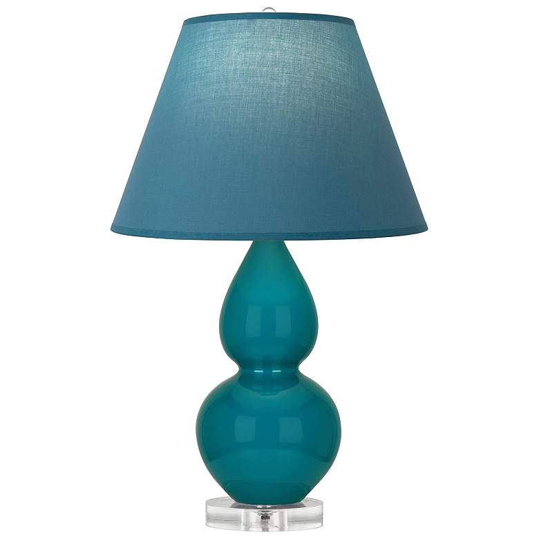 Image 1 Double Gourd 22"H Peacock And Lucite Lamp w/ Bright Blue And Gray Shade