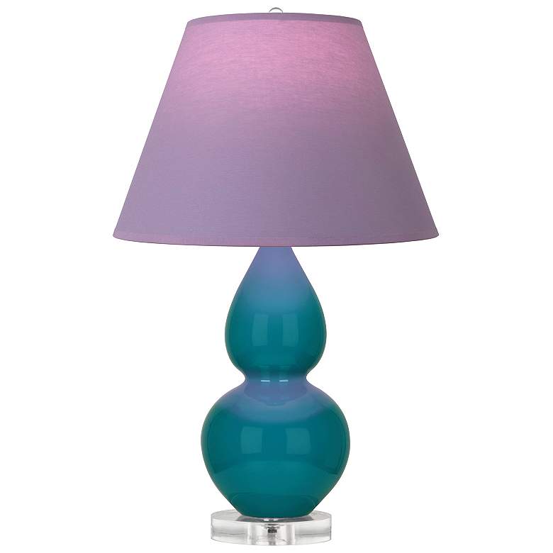 Image 1 Double Gourd 22"H Peacock And Lucite Lamp w/ Lavender And Plum Shade